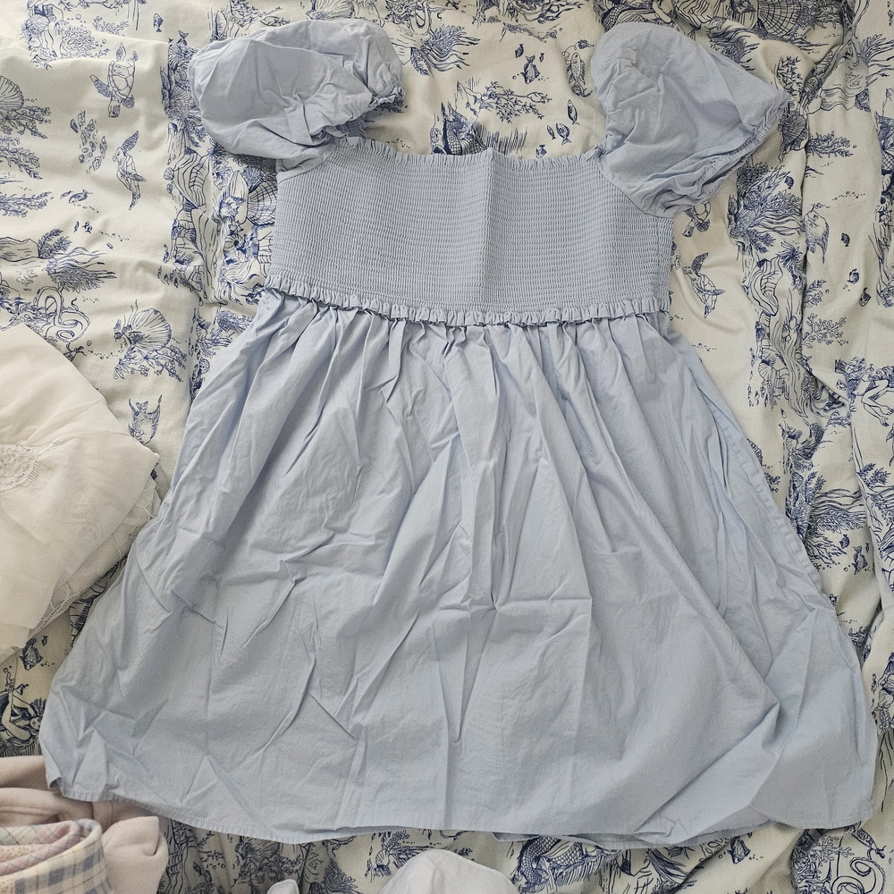 Aritzia Light Blue Puff Sleeve Mini Dress